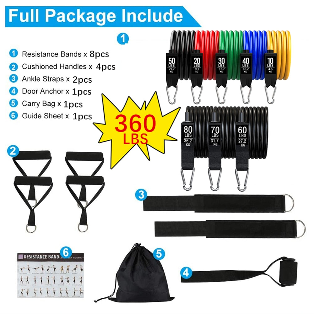 360lb Resistance Band Set - Fitness Exercise Bands