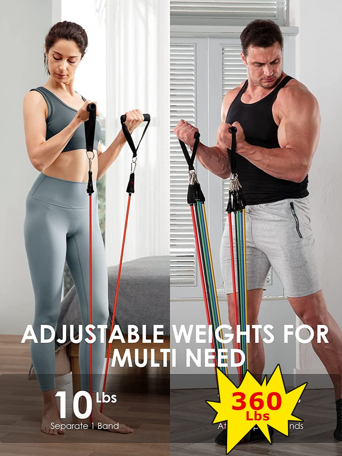 360lb Resistance Band Set - Fitness Exercise Bands